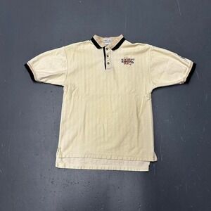 Vintage 90s Tony Stewart nascar racing cream colored embroidered graphic polo